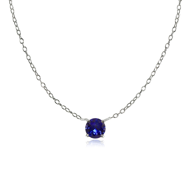 Sterling Silver Small Dainty Round Created Blue Sapphire Choker Necklace