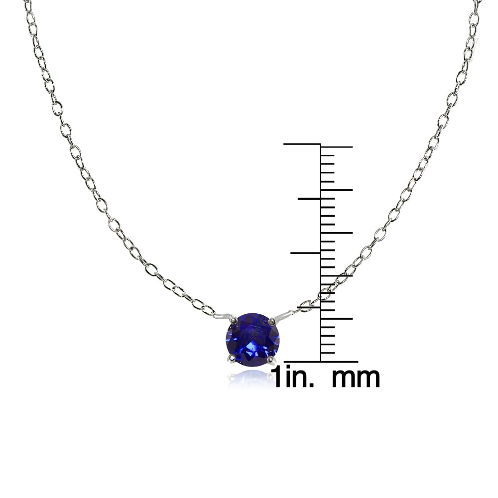 Sterling Silver Small Dainty Round Created Blue Sapphire Choker Necklace-2