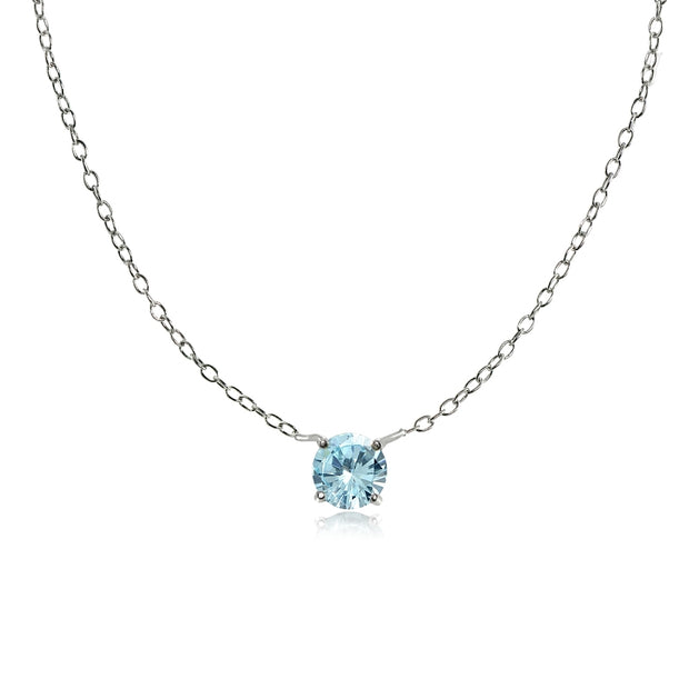 Sterling Silver Small Dainty Round Blue Topaz Choker Necklace