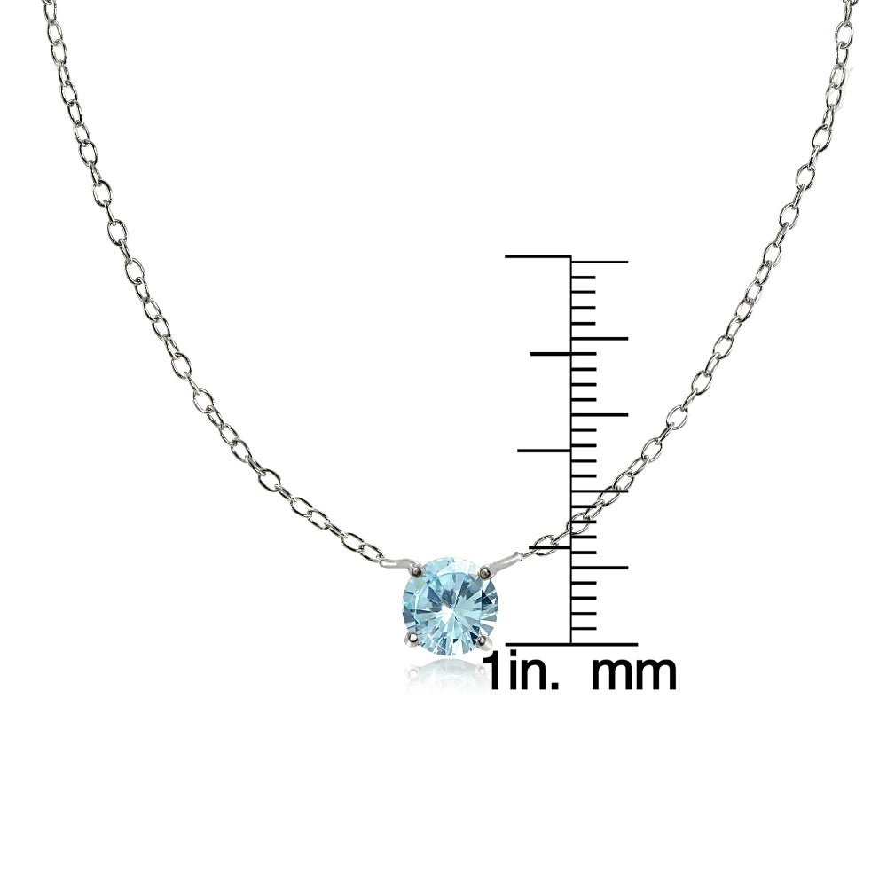Sterling Silver Small Dainty Round Blue Topaz Choker Necklace-2