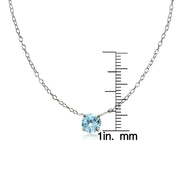 Sterling Silver Small Dainty Round Blue Topaz Choker Necklace