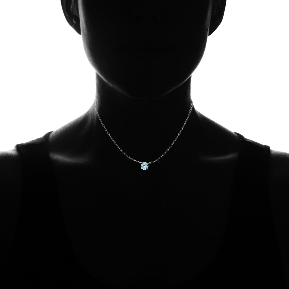 Sterling Silver Small Dainty Round Blue Topaz Choker Necklace-4
