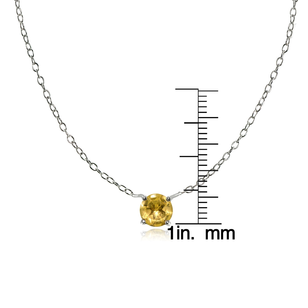 Sterling Silver Small Dainty Round Citrine Choker Necklace-2