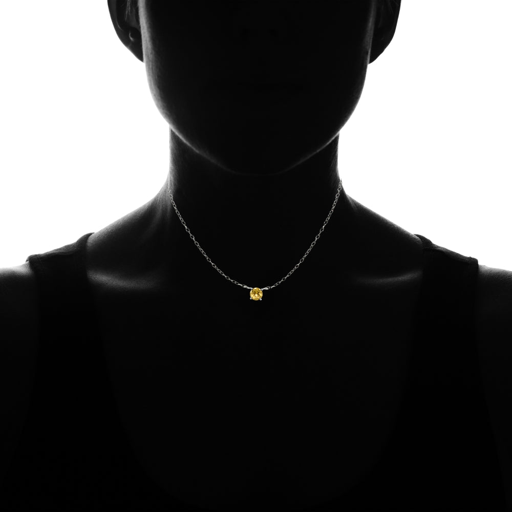 Sterling Silver Small Dainty Round Citrine Choker Necklace-4