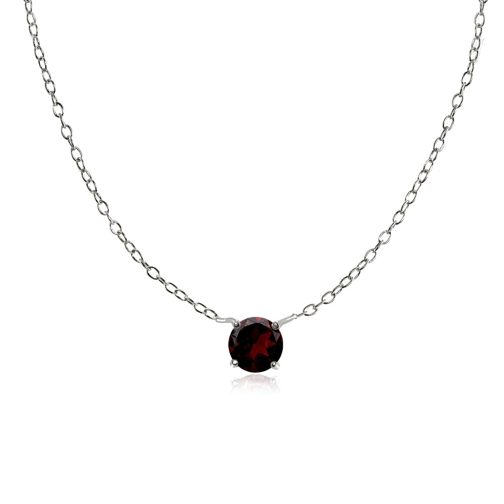 Sterling Silver Small Dainty Round Garnet Choker Necklace