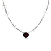 Sterling Silver Small Dainty Round Garnet Choker Necklace