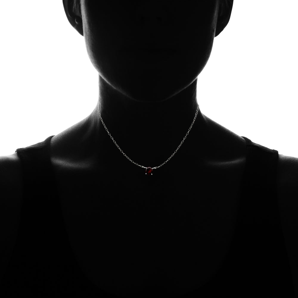Sterling Silver Small Dainty Round Garnet Choker Necklace-4