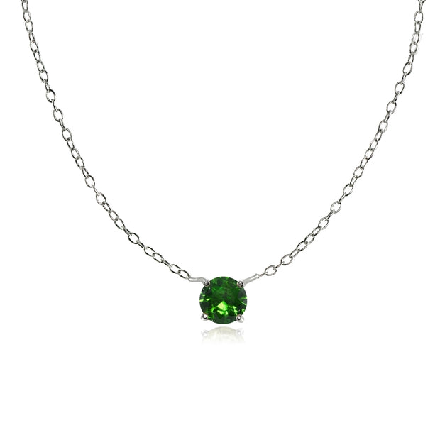 Sterling Silver Small Dainty Round Simulated Emerald Choker Necklace
