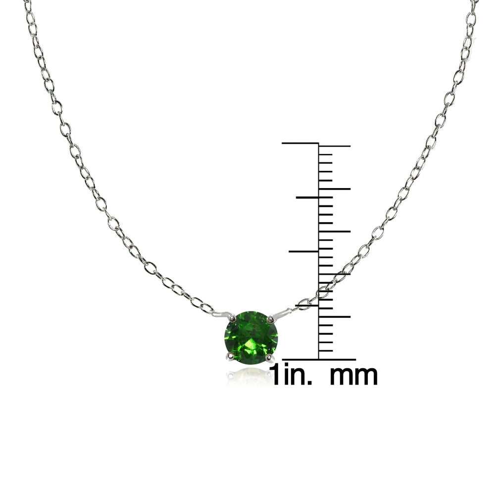 Sterling Silver Small Dainty Round Simulated Emerald Choker Necklace-2