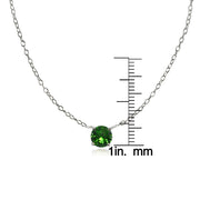 Sterling Silver Small Dainty Round Simulated Emerald Choker Necklace