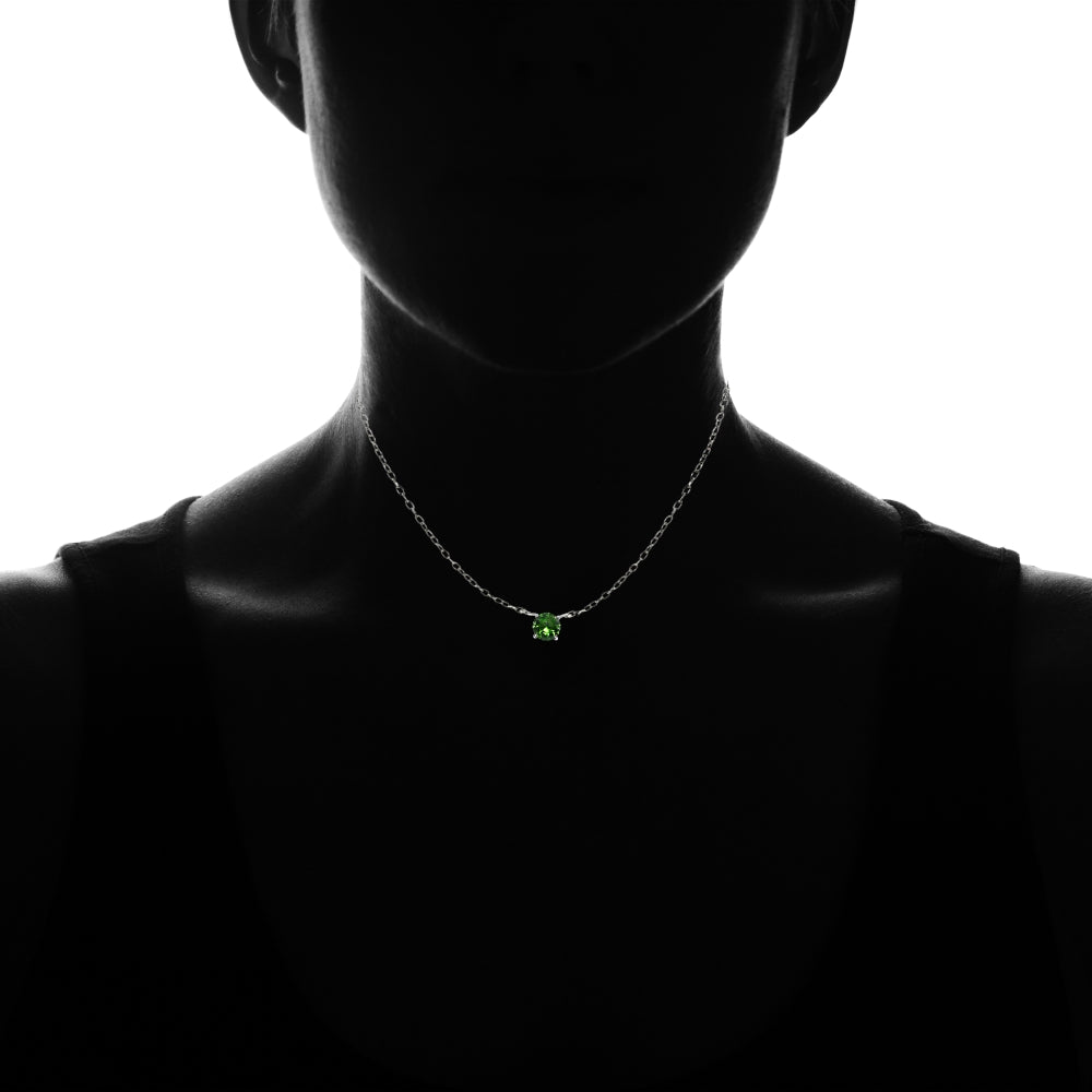 Sterling Silver Small Dainty Round Simulated Emerald Choker Necklace-4