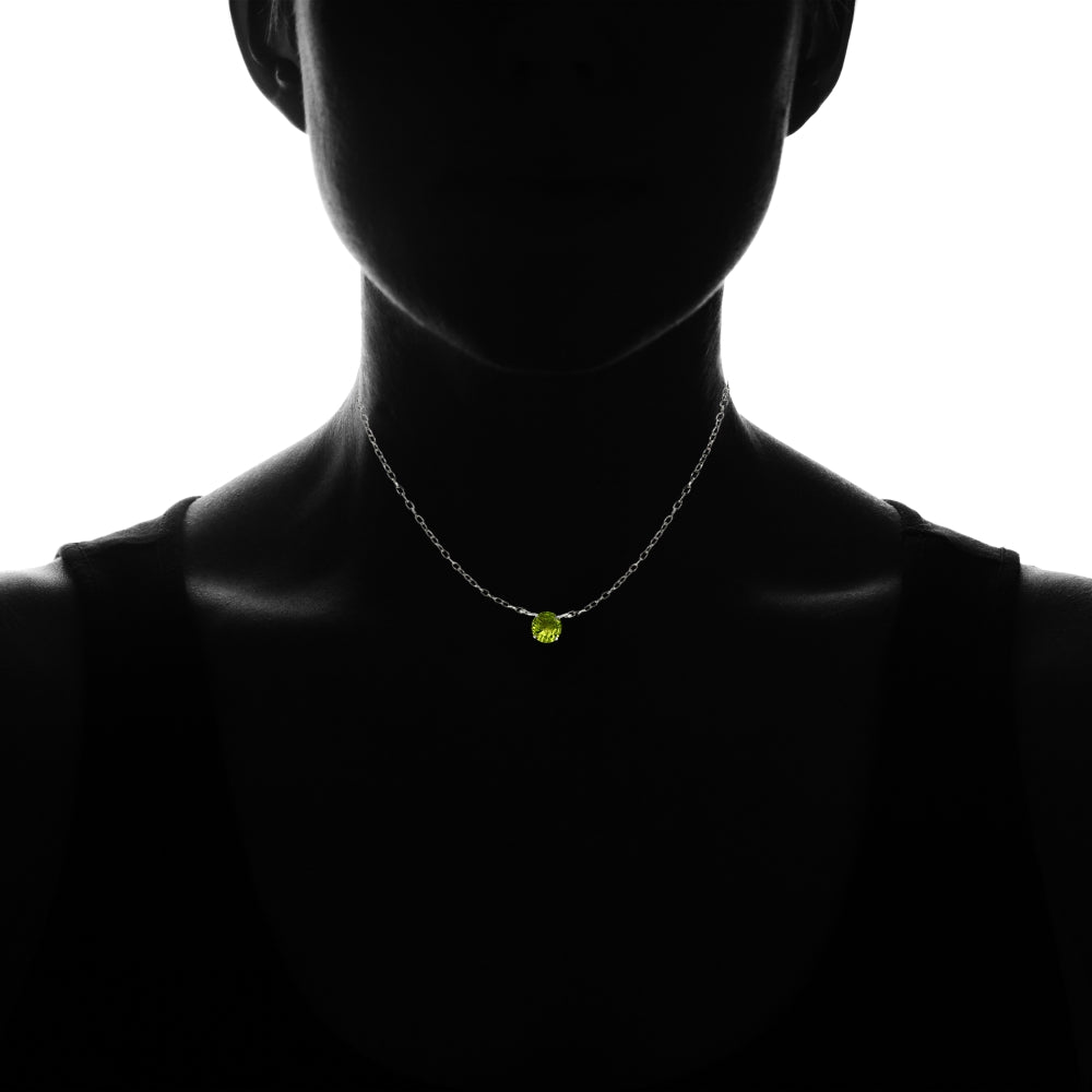 Sterling Silver Small Dainty Round Peridot Choker Necklace-4
