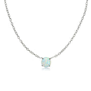 Sterling Silver Small Dainty Round Created White Opal Choker Necklace