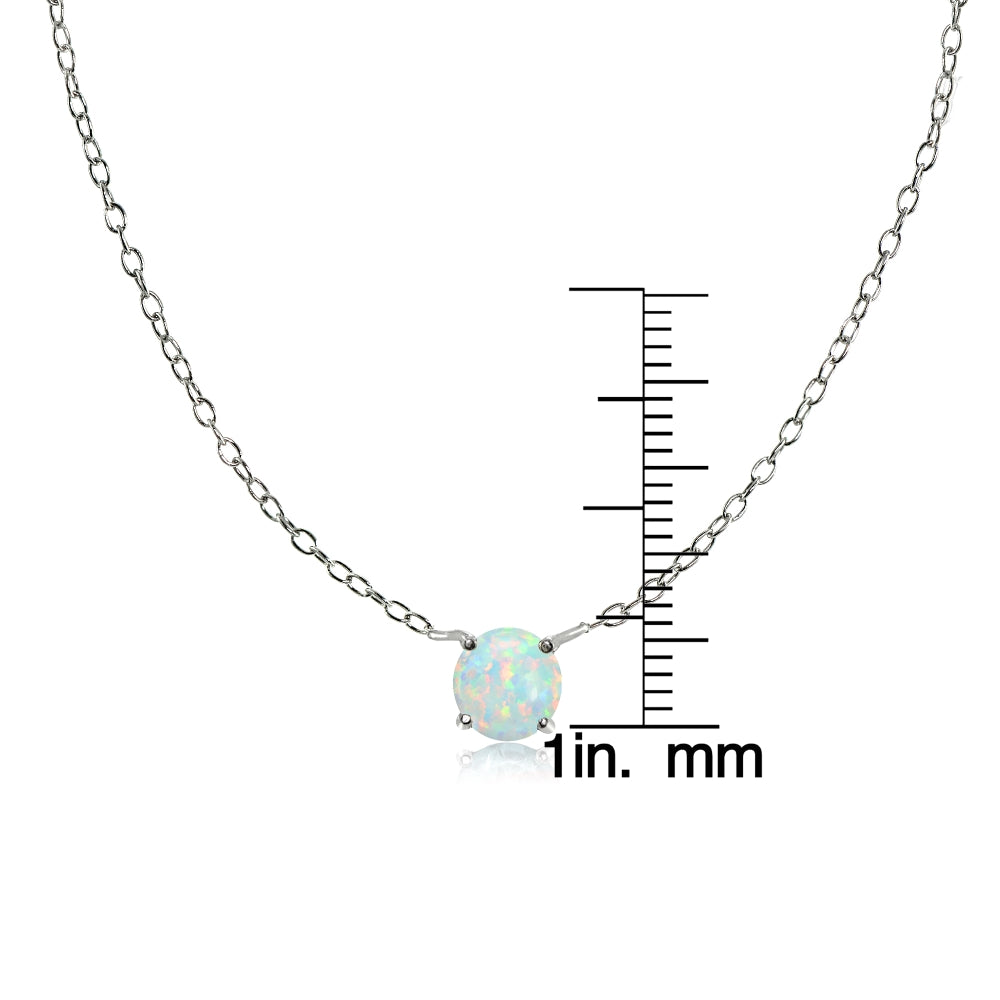 Sterling Silver Small Dainty Round Created White Opal Choker Necklace-2