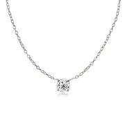 Sterling Silver Small Dainty Round Cubic Zirconia Choker Necklace