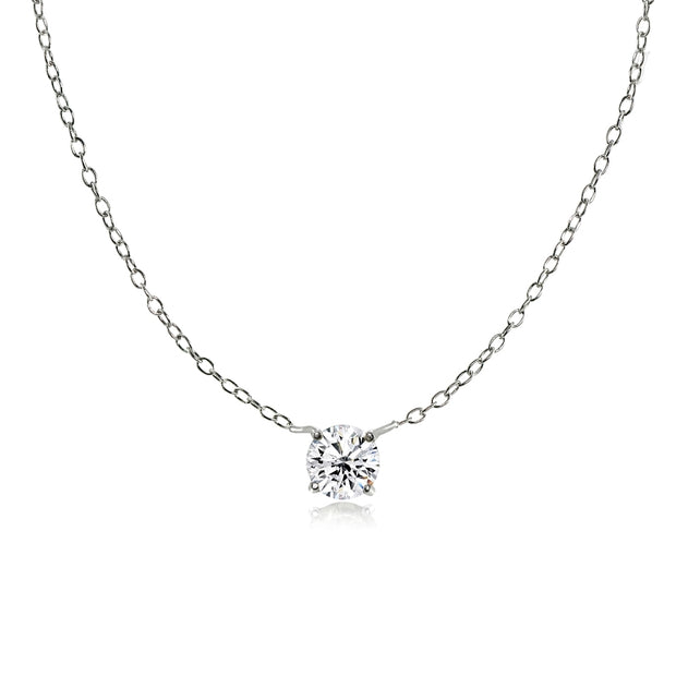 Sterling Silver Small Dainty Round Cubic Zirconia Choker Necklace