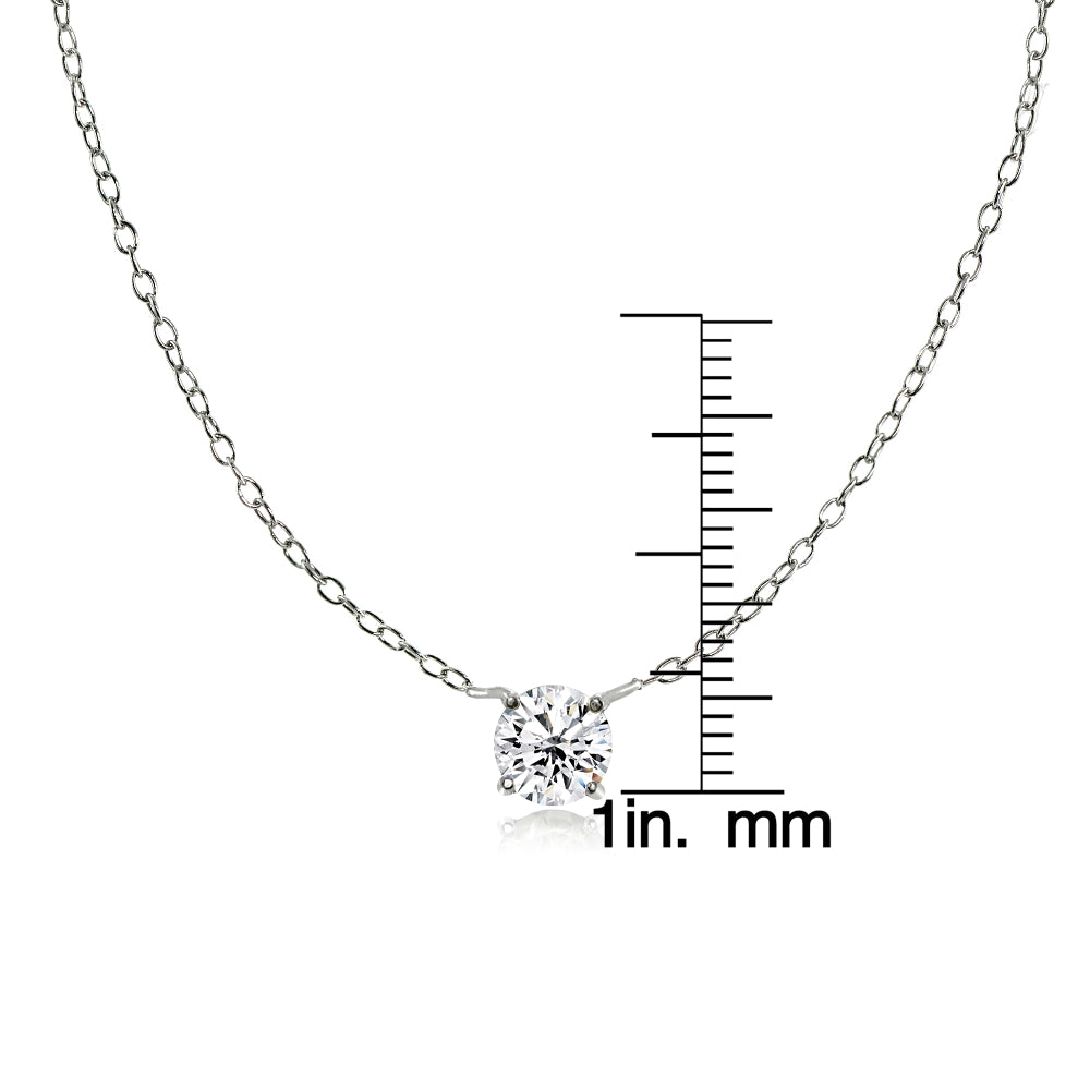Sterling Silver Small Dainty Round Cubic Zirconia Choker Necklace-2