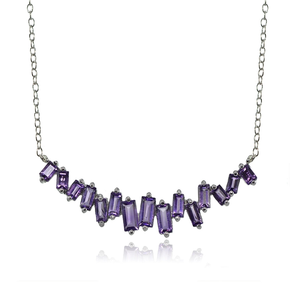 Sterling Silver Amethyst Baguette Geometric Frontal Necklace