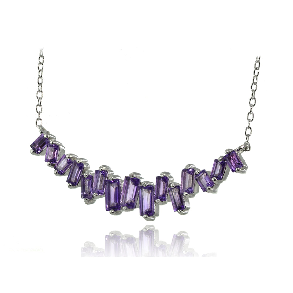 Sterling Silver Amethyst Baguette Geometric Frontal Necklace-2
