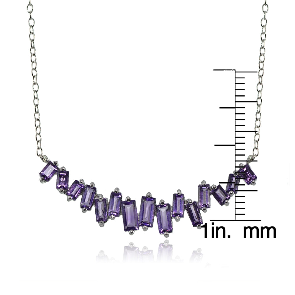 Sterling Silver Amethyst Baguette Geometric Frontal Necklace-3