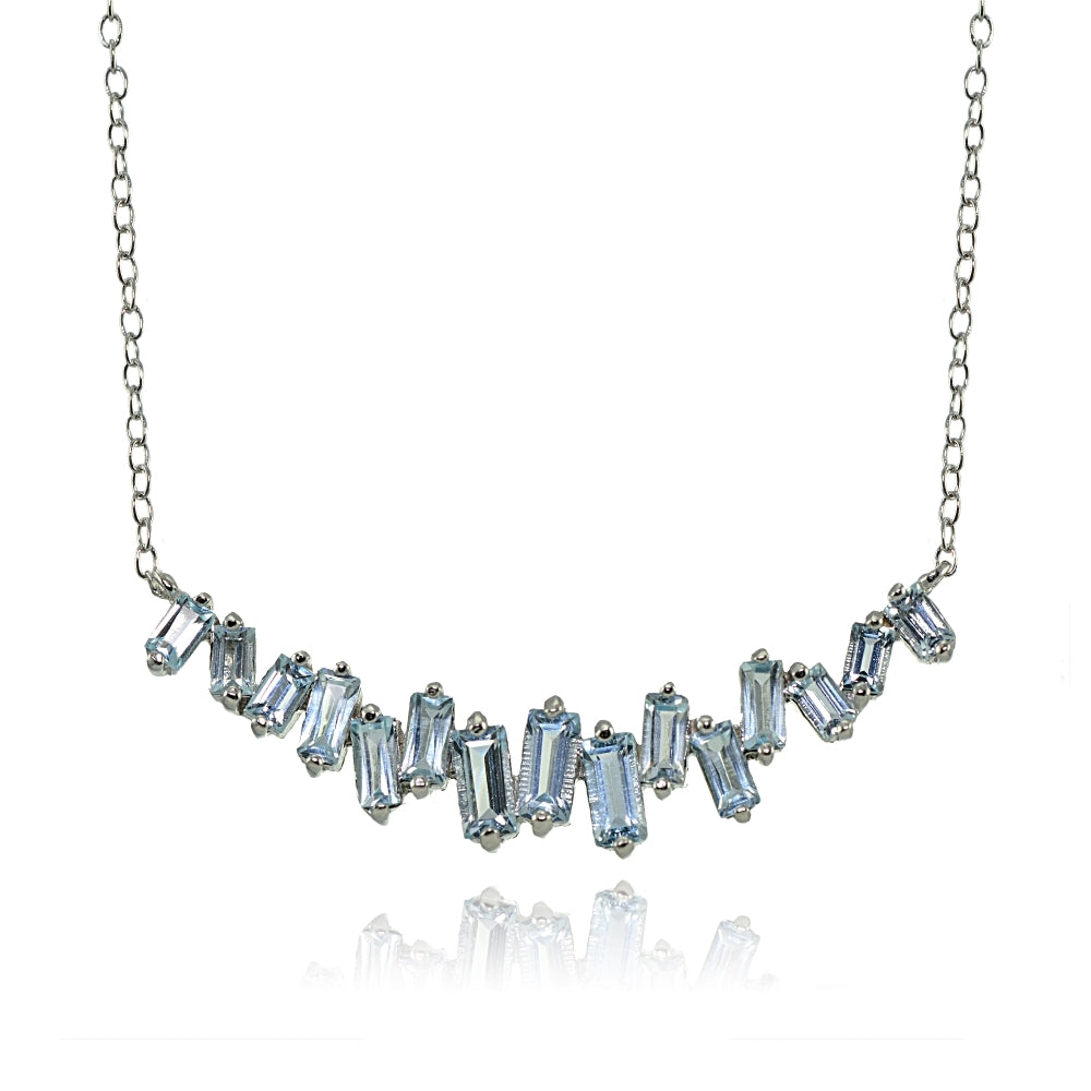 Sterling Silver Blue Topaz Baguette Geometric Frontal Necklace