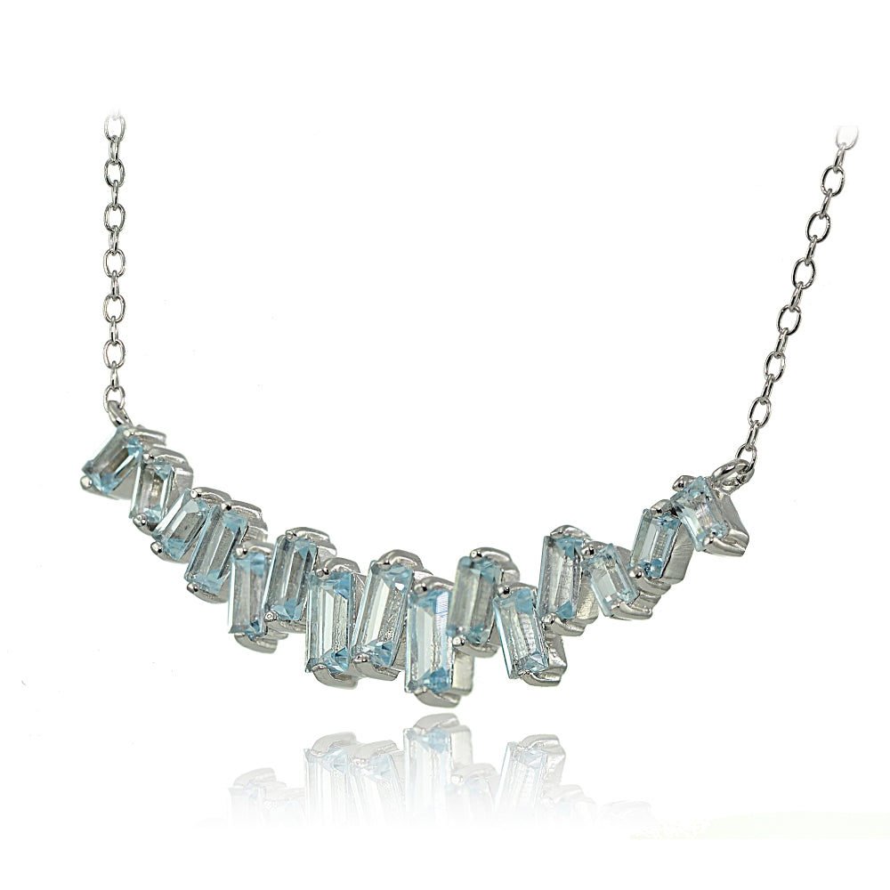 Sterling Silver Blue Topaz Baguette Geometric Frontal Necklace-2