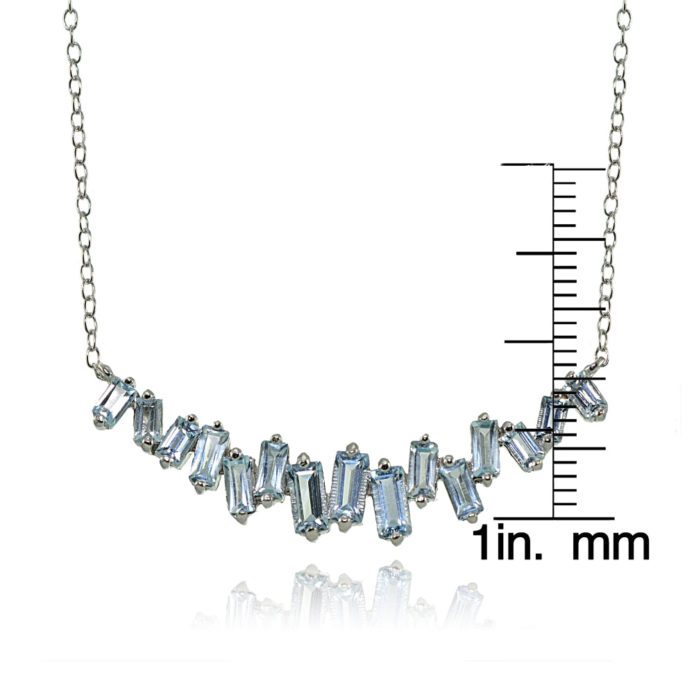 Sterling Silver Blue Topaz Baguette Geometric Frontal Necklace-3