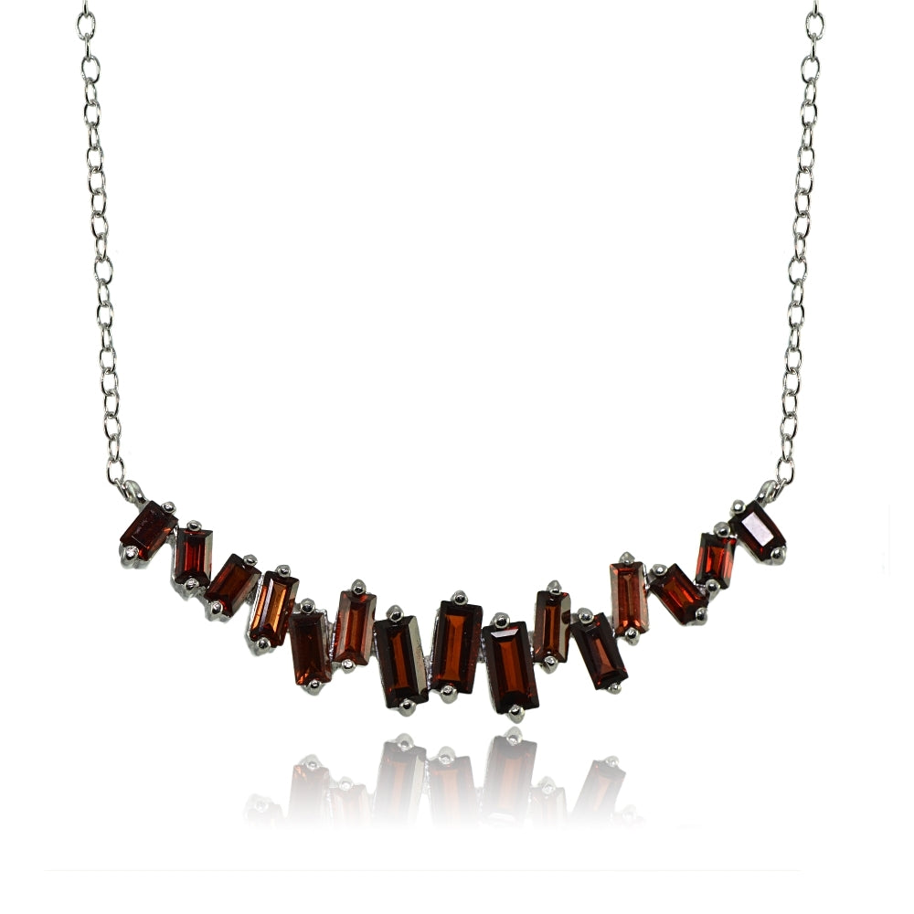 Sterling Silver Garnet Baguette Geometric Frontal Necklace