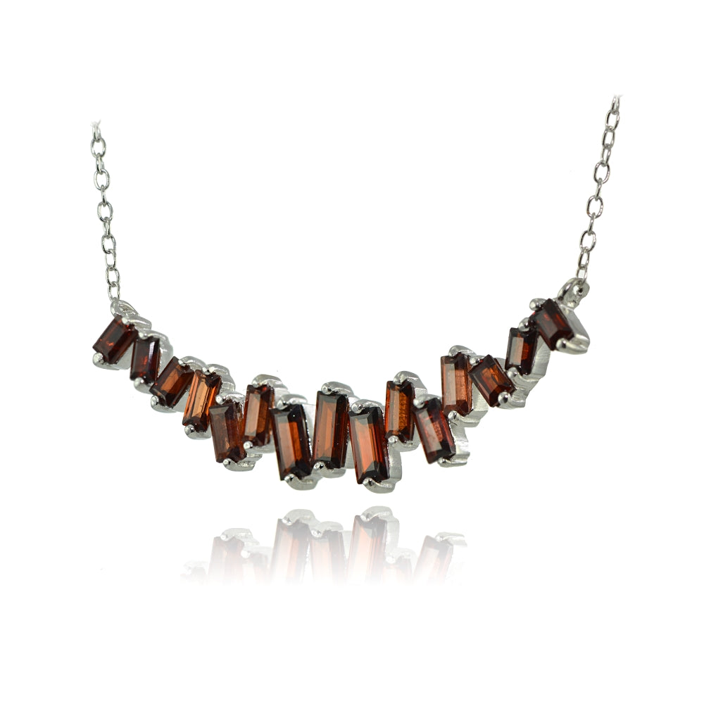 Sterling Silver Garnet Baguette Geometric Frontal Necklace-2