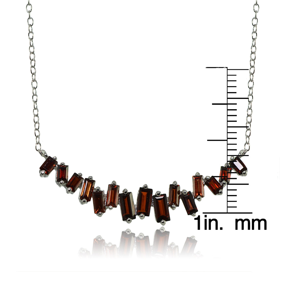 Sterling Silver Garnet Baguette Geometric Frontal Necklace-3