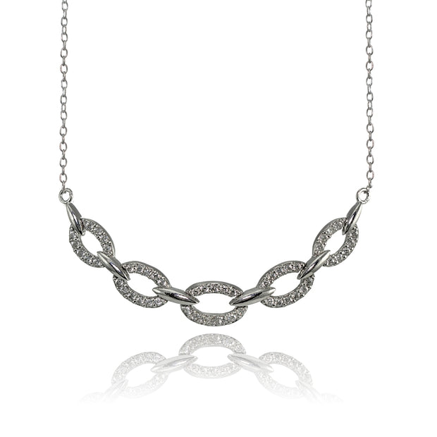Sterling Silver Cubic Zirconia Oval Link Frontal Necklace