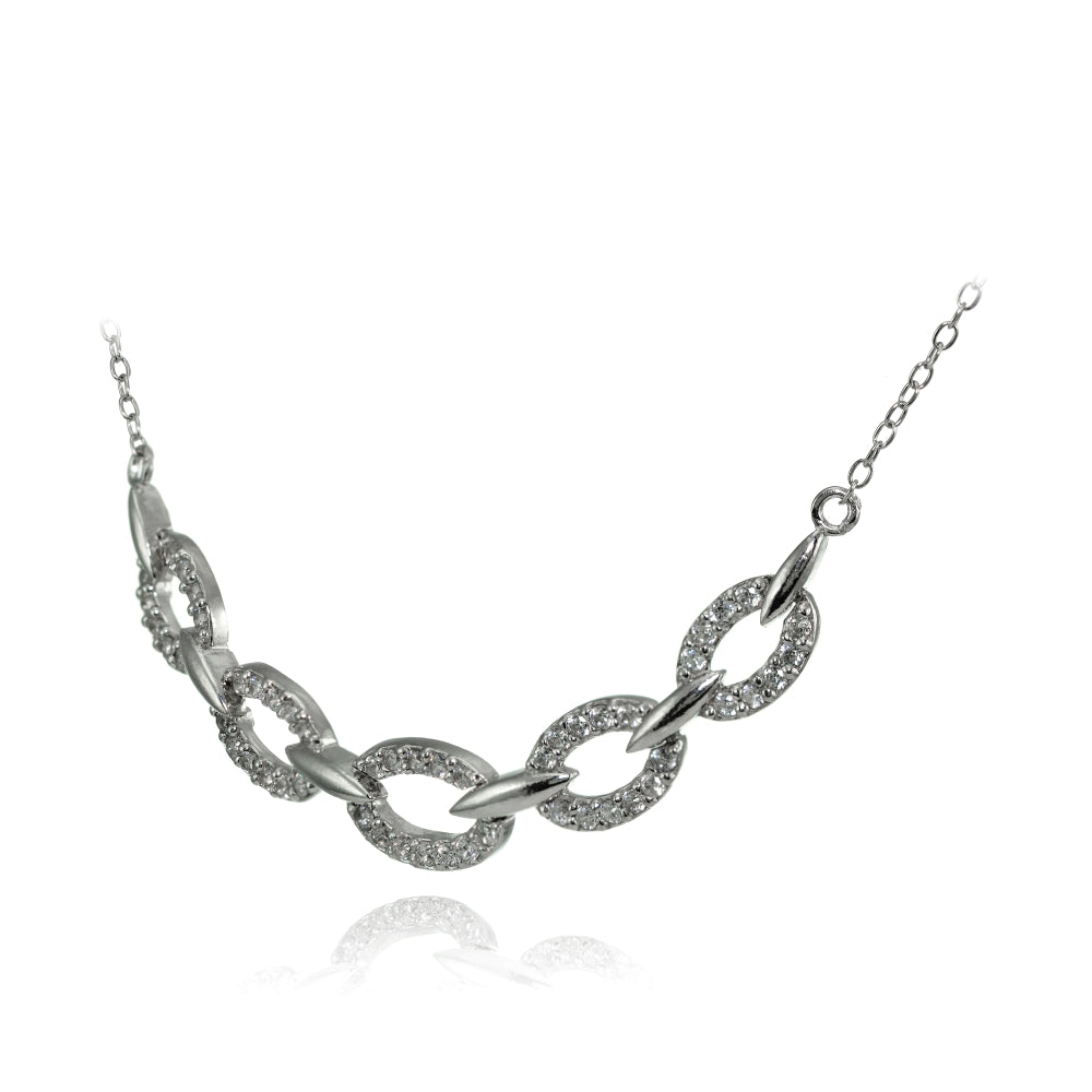 Sterling Silver Cubic Zirconia Oval Link Frontal Necklace-2
