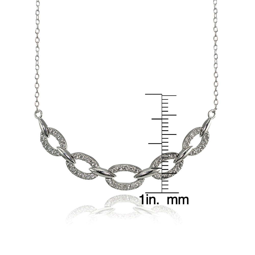 Sterling Silver Cubic Zirconia Oval Link Frontal Necklace-3