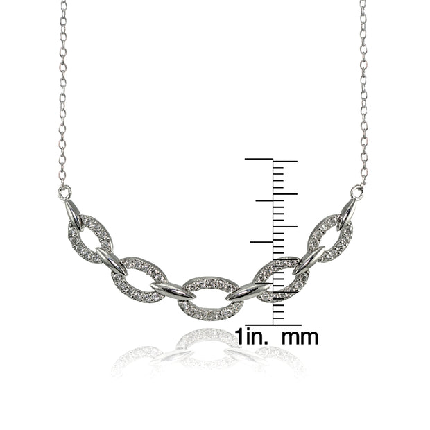 Sterling Silver Cubic Zirconia Oval Link Frontal Necklace