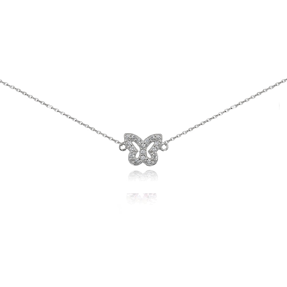 Sterling Silver Cubic Zirconia Butterfly Choker Necklace