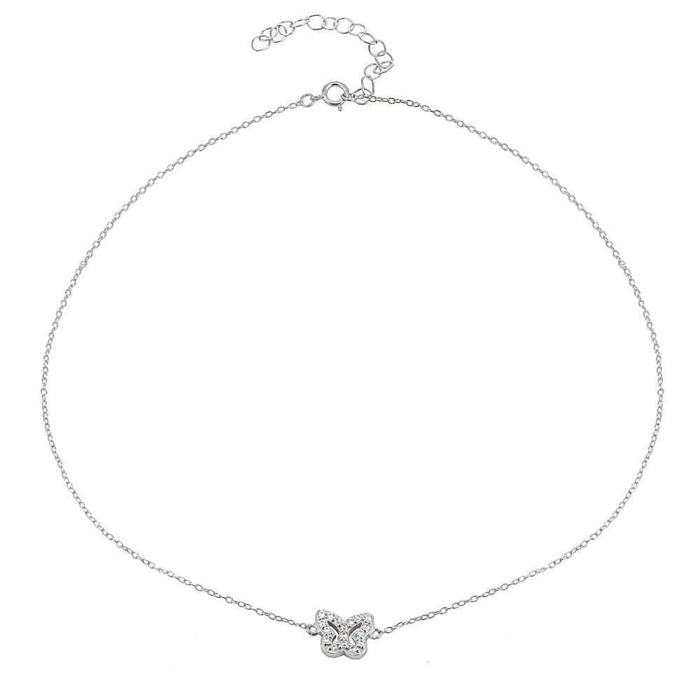 Sterling Silver Cubic Zirconia Butterfly Choker Necklace-2