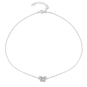 Sterling Silver Cubic Zirconia Butterfly Choker Necklace