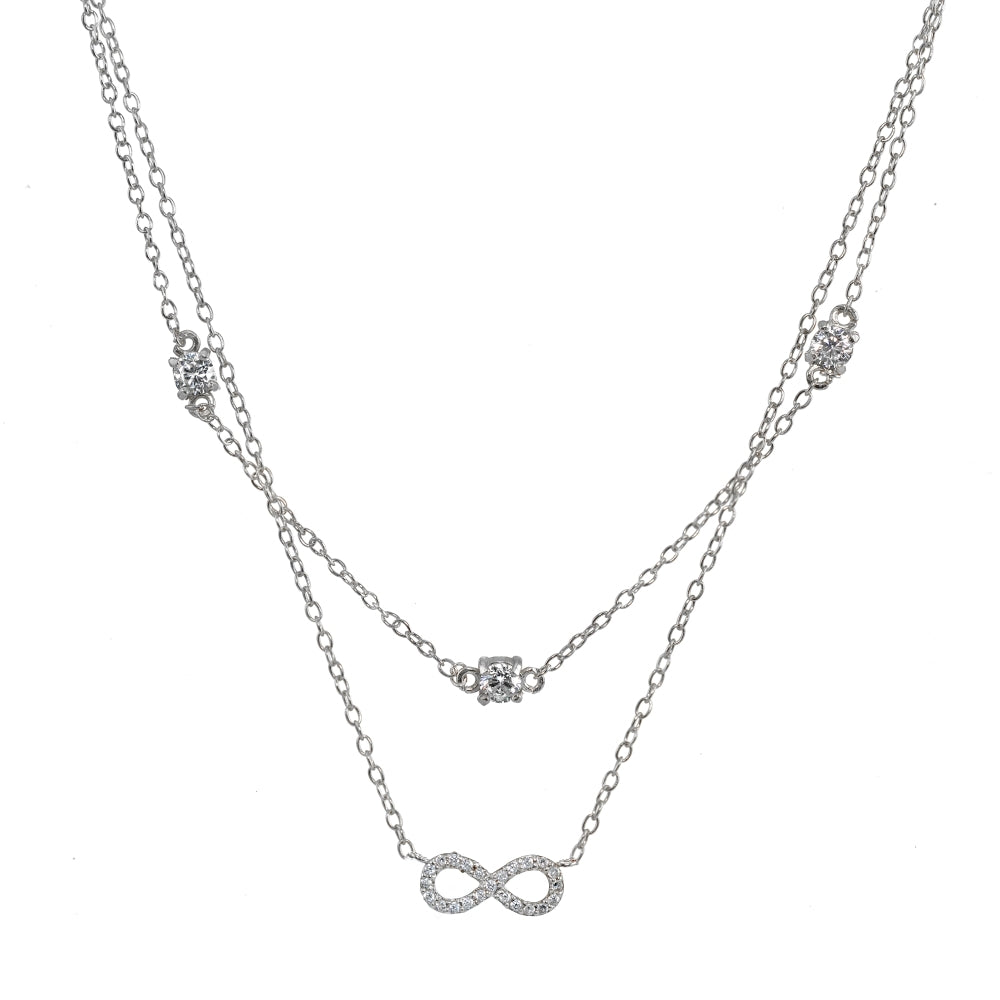 Sterling Silver Cubic Zirconia Infinity Layered Choker Necklace