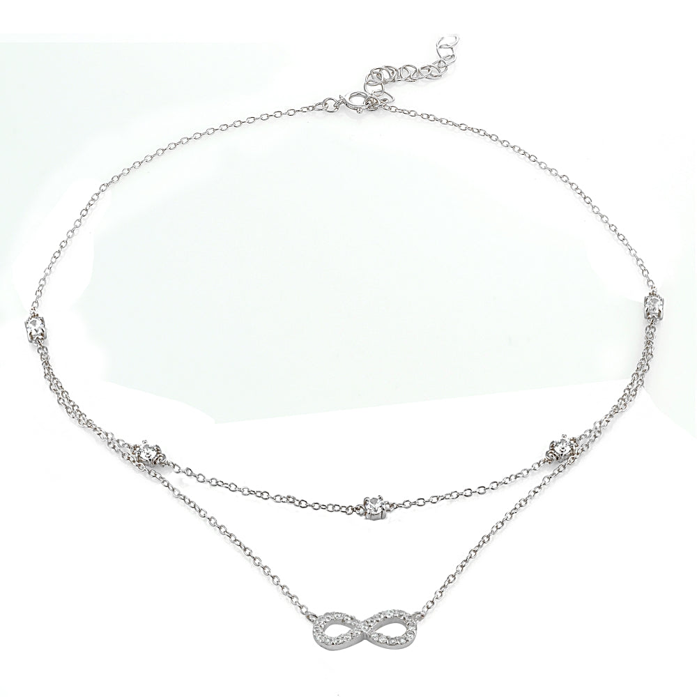Sterling Silver Cubic Zirconia Infinity Layered Choker Necklace-3