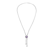 Sterling Silver Amethyst and White Topaz Round Halo Drop Adjustable Lariat Necklace
