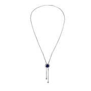 Sterling Silver Created Blue Sapphire and White Topaz Round Halo Drop Adjustable Lariat Necklace