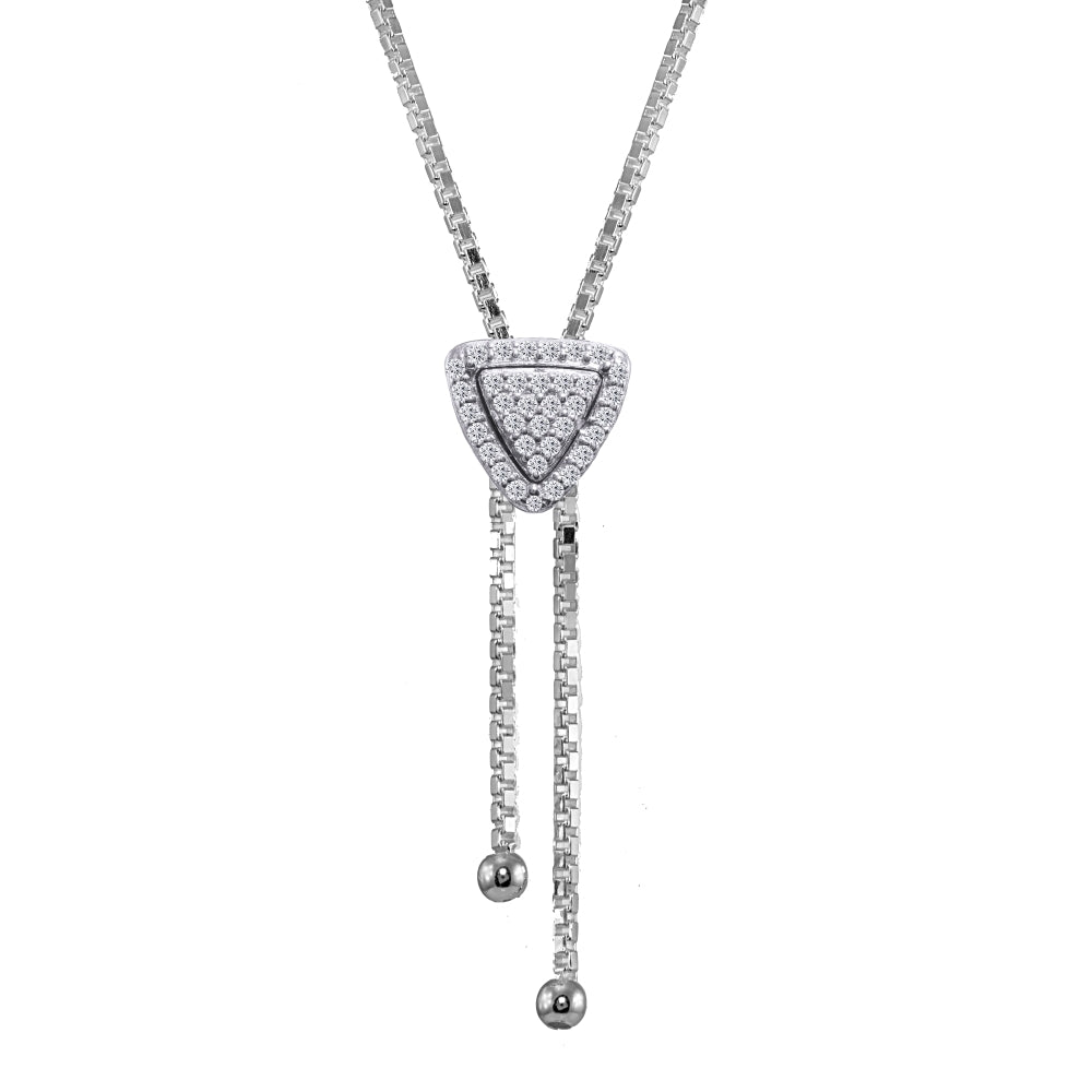 Sterling Silver Cubic Zirconia Triangle Halo Drop Adjustable Lariat Necklace
