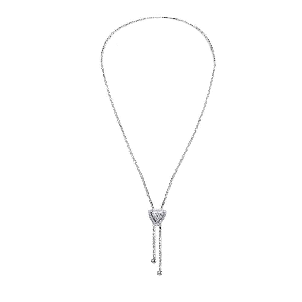 Sterling Silver Cubic Zirconia Triangle Halo Drop Adjustable Lariat Necklace-3