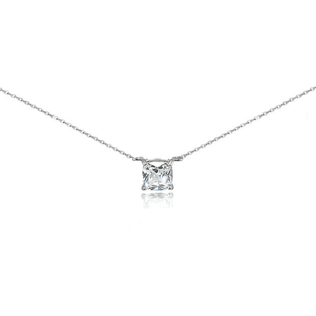 Sterling Silver Cubic Zirconia 6mm Cushion-cut Necklace