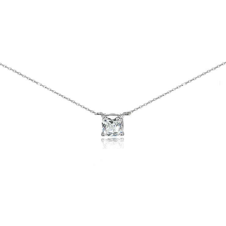 Sterling Silver Cubic Zirconia 6mm Cushion-cut Necklace