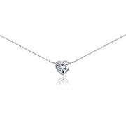 Sterling Silver Cubic Zirconia Bezel-Set Heart Necklace