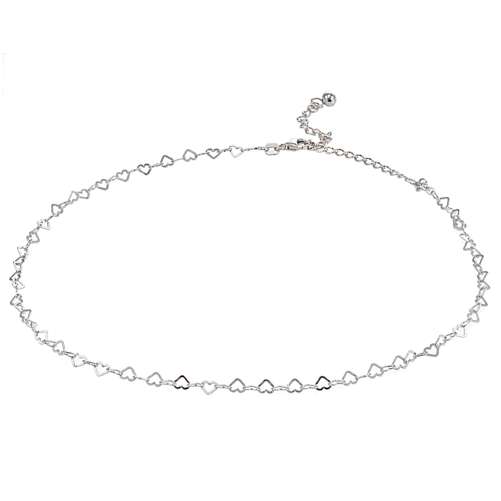 Sterling Silver Open Heart Italian Chain Choker Necklace