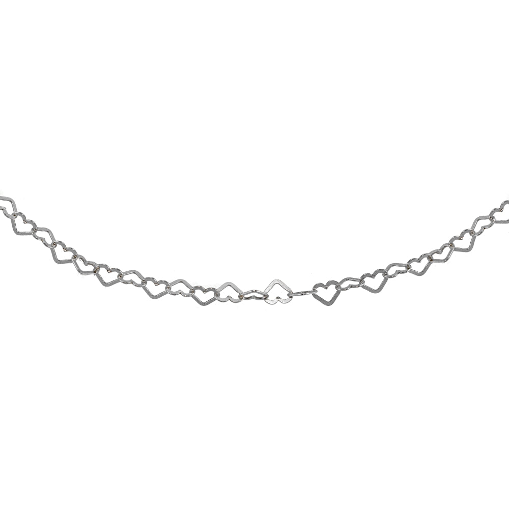 Sterling Silver Open Heart Italian Chain Choker Necklace-3