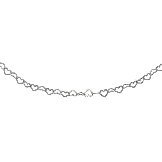 Sterling Silver Open Heart Italian Chain Choker Necklace
