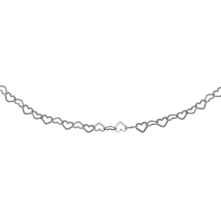 Sterling Silver Open Heart Italian Chain Choker Necklace